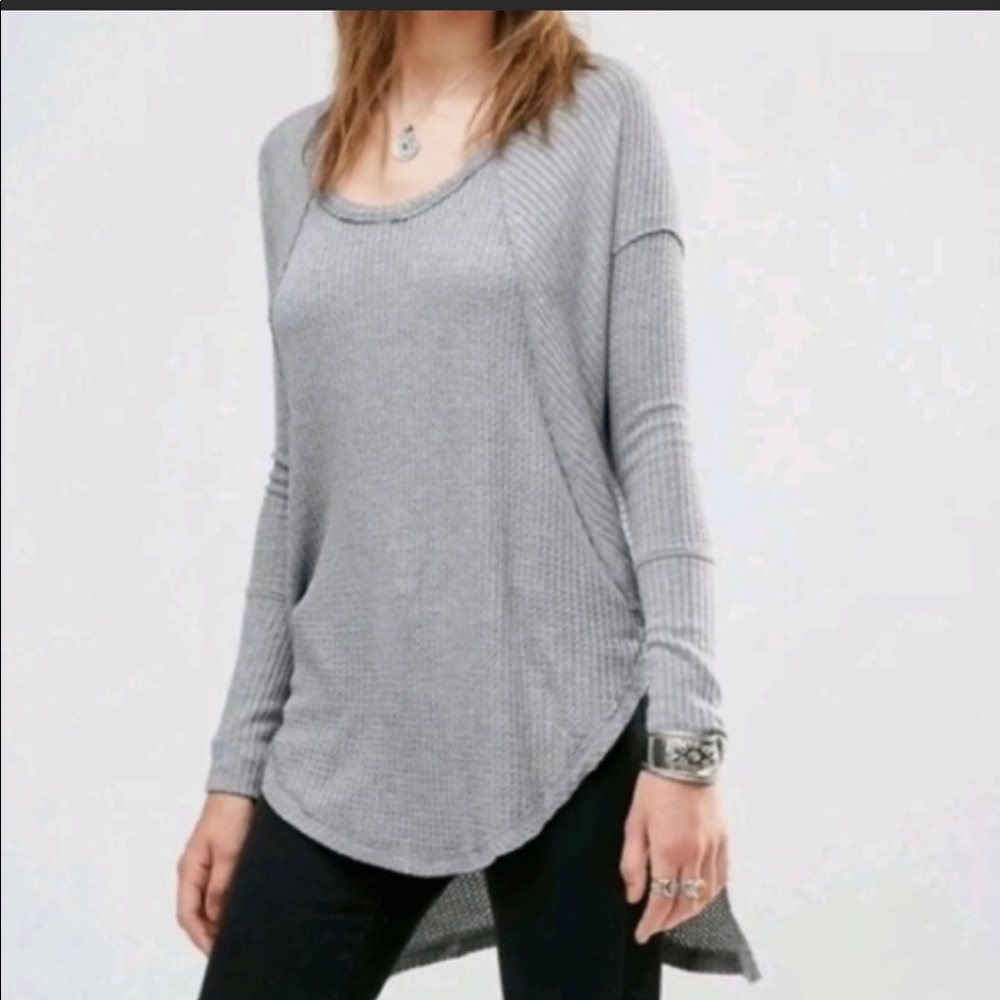 Free People Ventura Hi Low Waffle Knit Thermal Top